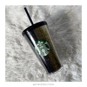 Starbucks ▪ Black & Gold Metallic Sparkle Glitter Ombre Holiday Drink Tumbler